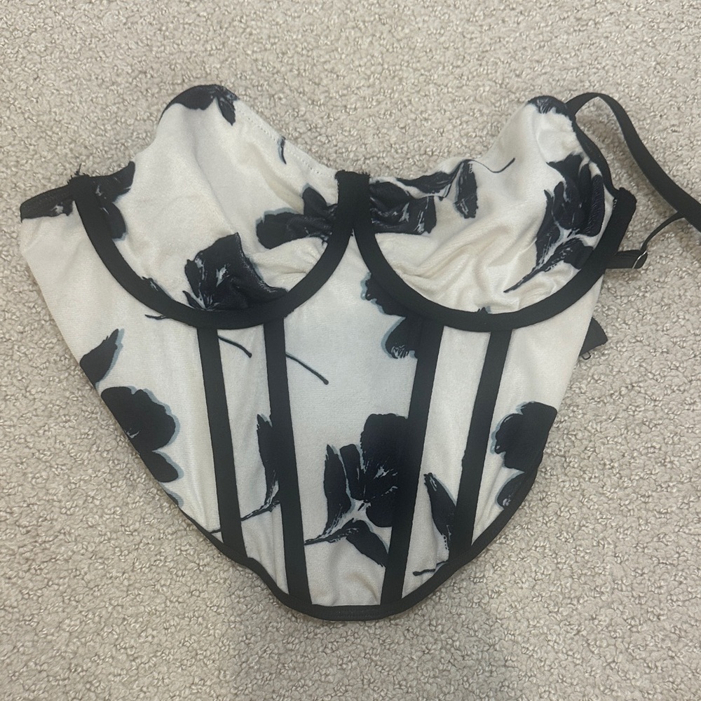 Black and White Floral Bustier Top